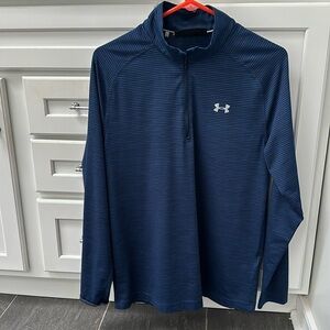 Men's size small Under Armour blue and black striped quarter zip